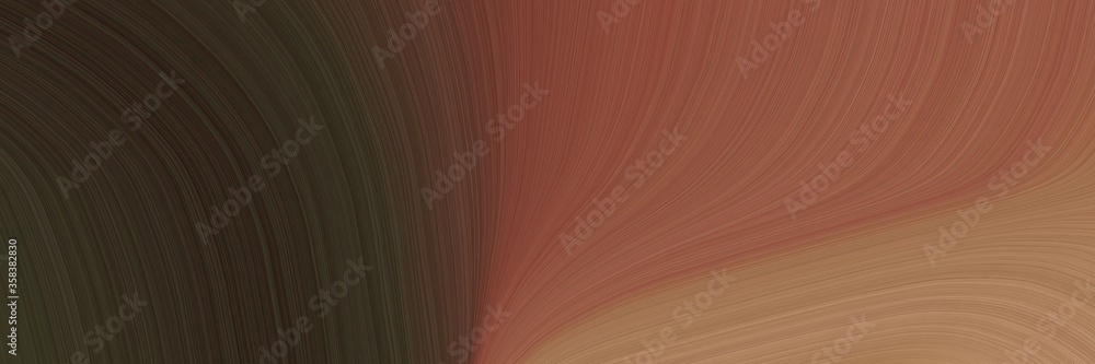 Poster simple banner with elegant curvy swirl waves background design with sienna, very dark green and old 