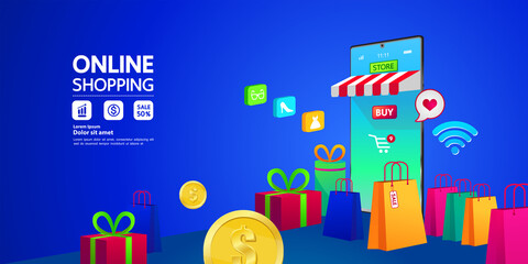 Shopping Online on Website or Mobile Application vector illustration.