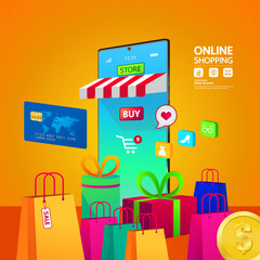Shopping Online on Website or Mobile Application vector illustration.