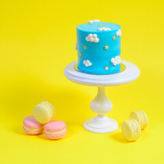 sweet colorful homemade desserts on yellow