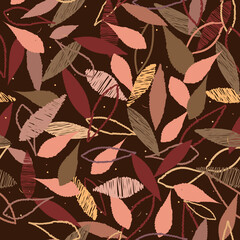 Leaves. Seamless pattern scattered autumn leaves. Unusual abstract texture. EPS 10 vector.