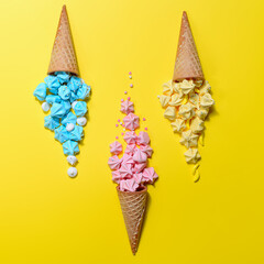 sweet colorful homemade desserts on yellow