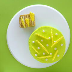 colorful honey cake homemade on green