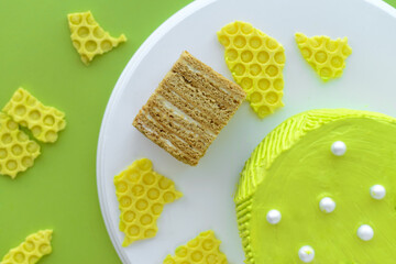 colorful honey cake homemade on green