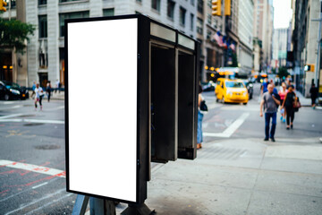 Empty billboard on telephone street box with copy space for advertising text message or content,...