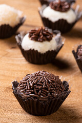 Brigadeiro. Typical Brazilian sweet. Many types of brigadiers together