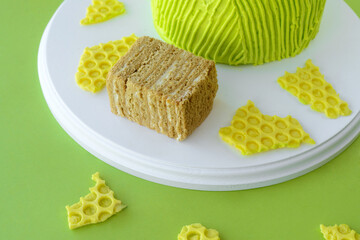 colorful honey cake homemade on green