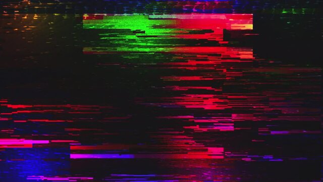 Glitchy digital color noise animation with realistic flicker. TV screen noise glitch. Pixel data defects or screen artifacts. Electronic error or failure. Fast movie distortion waves. 4K Visual effect