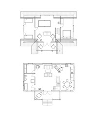 Two storeyfloor plans suburban house. Vector illustrations. Archtectural background.