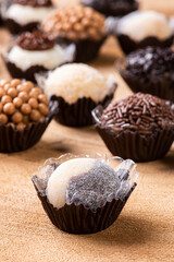 Brigadeiro. Typical Brazilian sweet. Many types of brigadiers together