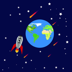 Rocket was a planet in space, vector illustration
