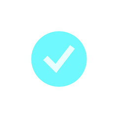 White check box on blue circle, on white background, icon, symbol, logo vector illustrationь