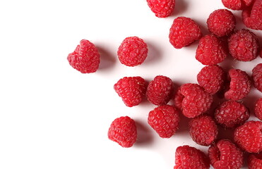 Fresh raspberries isolated on white background and texture, top view