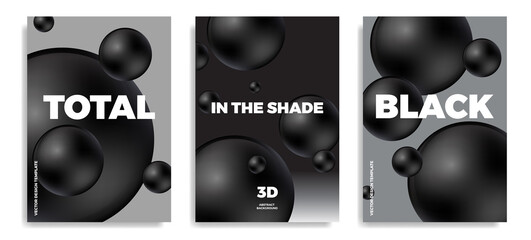 Set of minimal modern poster or cover design templates with 3d black and white balls. Trendy abstract background. Vector illustration. 