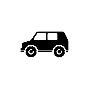 Suv Car, 4x4 vehicle, Travel Transport. Flat Vector Icon illustration. Simple black symbol on white background. Suv Car 4x4 vehicle Travel Transport sign design template for web and mobile UI element.