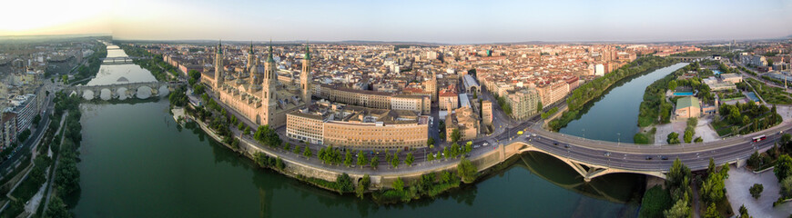 Naklejka premium Aerial view in Zaragoza, city of Spain. Drone Photo