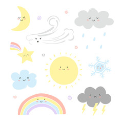 Set of cute weather characters