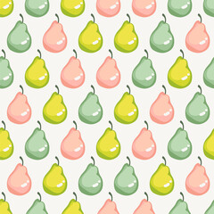 Seamless pattern with ripe pears. Stylized hand drawn vector.