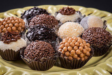 Brigadeiro. Typical Brazilian sweet. Many types of brigadiers together