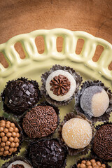 Brigadeiro. Typical Brazilian sweet. Many types of brigadiers together. Top view