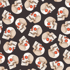 Vector Halloween seamless pattern with skulls