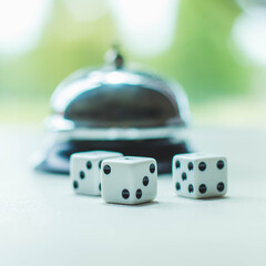 Bunco Set Up With Dice And A Bell