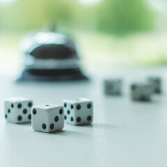 Bunco Set Up With Dice And A Bell