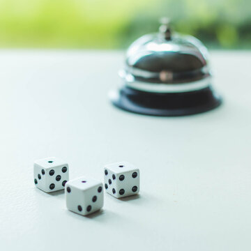 Bunco Set Up With Dice And A Bell