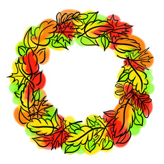 illustration autumn wreath of leaves red yellow