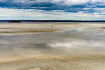 Low tide near the Mont Saint-Michel, an island commune in Normandy, France.