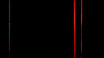 Hand written red colored markers and lines on noisy tape. High contrast. Isolated on black. Effect of old film rolling with details, scratches and grain. Vintage strip Intro. Film Burn FX Effect in 4K