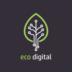 Tree leaf icon in digital style