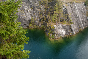 Marble mountain rock quarry landscape, Karelia