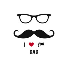 Happy Father’s Day label with glass, mustache.