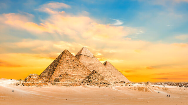 The Great Pyramids of Giza, Egypt at sunset - Powered by Adobe