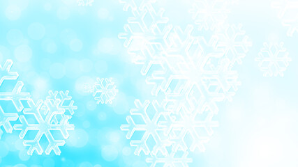Christmas blue white snowflake with snow fall on winter background.
