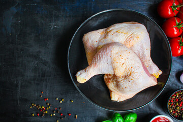 chicken legs raw meat Menu serving size. food background top view copy space for text keto or paleo diet organic