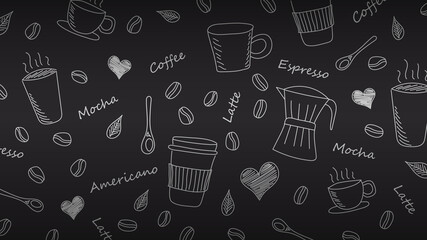 Hand drawn doodle coffee background, vector illustration