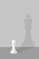 Dream big. Vector chess pawn with shadow of the king