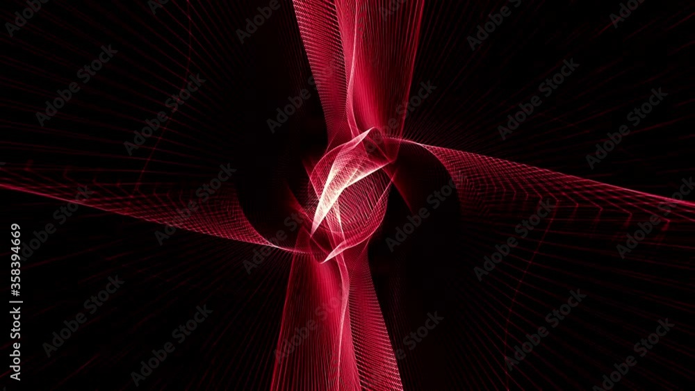Poster Abstract Seamless loop Red Mesh Line Wave Background.  Futuristic background with a dynamic wave for Technology, Science, Sci-fi, VJ loop background. 4K 3d rendering.
