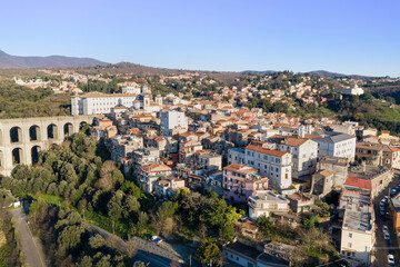 Fototapeta na wymiar aerial view of the village of Ariccia on the Roman castles with the homonymous bridge