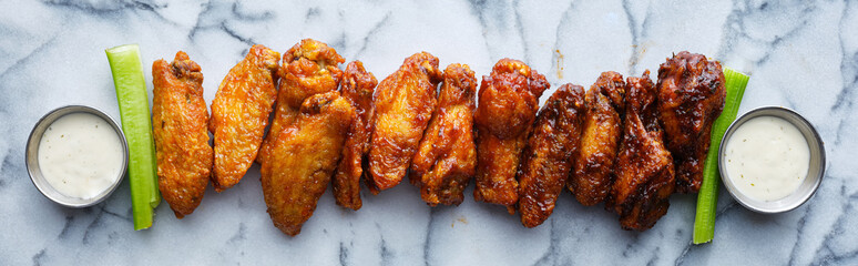line of buffalo wings with different flavors