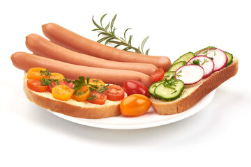 Fresh boiled Wiener sausages, isolated on white background