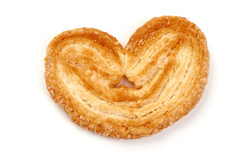 Puff pastry cookies with sugar, isolated on white background