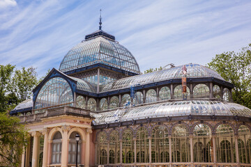 Fototapeta na wymiar Detail of the beautiful Palacio de Cristal a conservatory located in El Retiro Park built in 1887 in Madrid