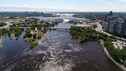 Fototapeta na wymiar Aerial/Drone Photo of Parliament Hill & Ottawa River 