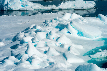 Fototapeta na wymiar Ice pieces on the water in Arctic