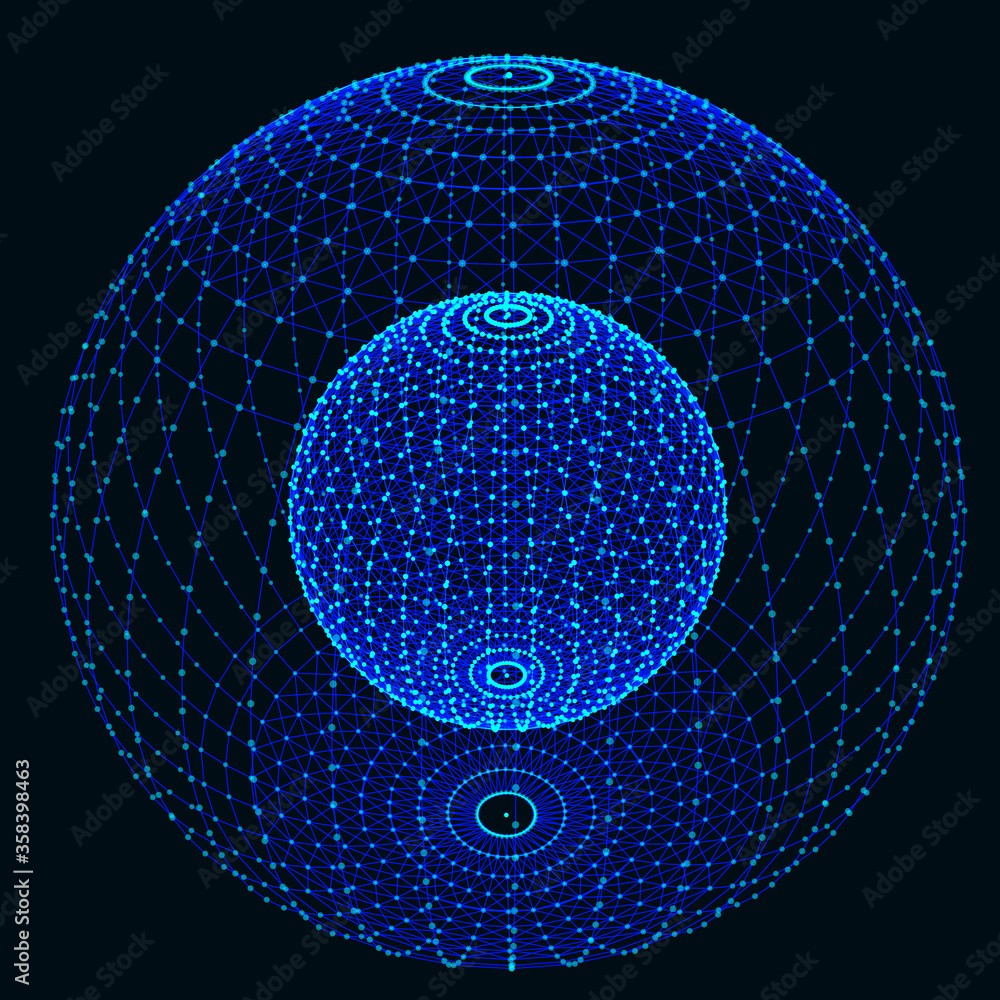 Poster Global network connection. Globe with dots and lines. Scattered points and lines composed of spheres.