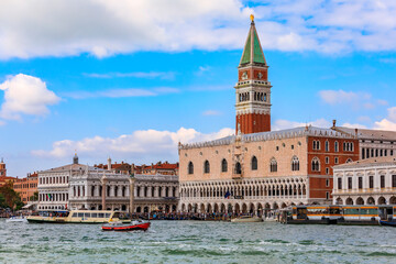 Fototapeta na wymiar Doge's Palace and St. Mark's Campanile in Venice Italy from the Venetian Lagoon