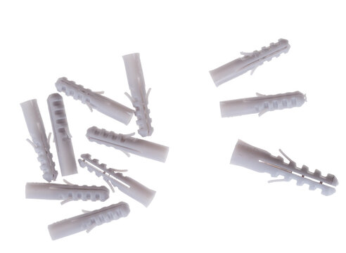 Rawlplugs, plastic wall anchors isolated on white background.